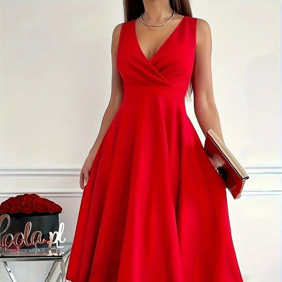 Women's Plus Size Elegant Peplum Summer Evening Party Cocktail Red Dress 20W - Picture 1 of 9